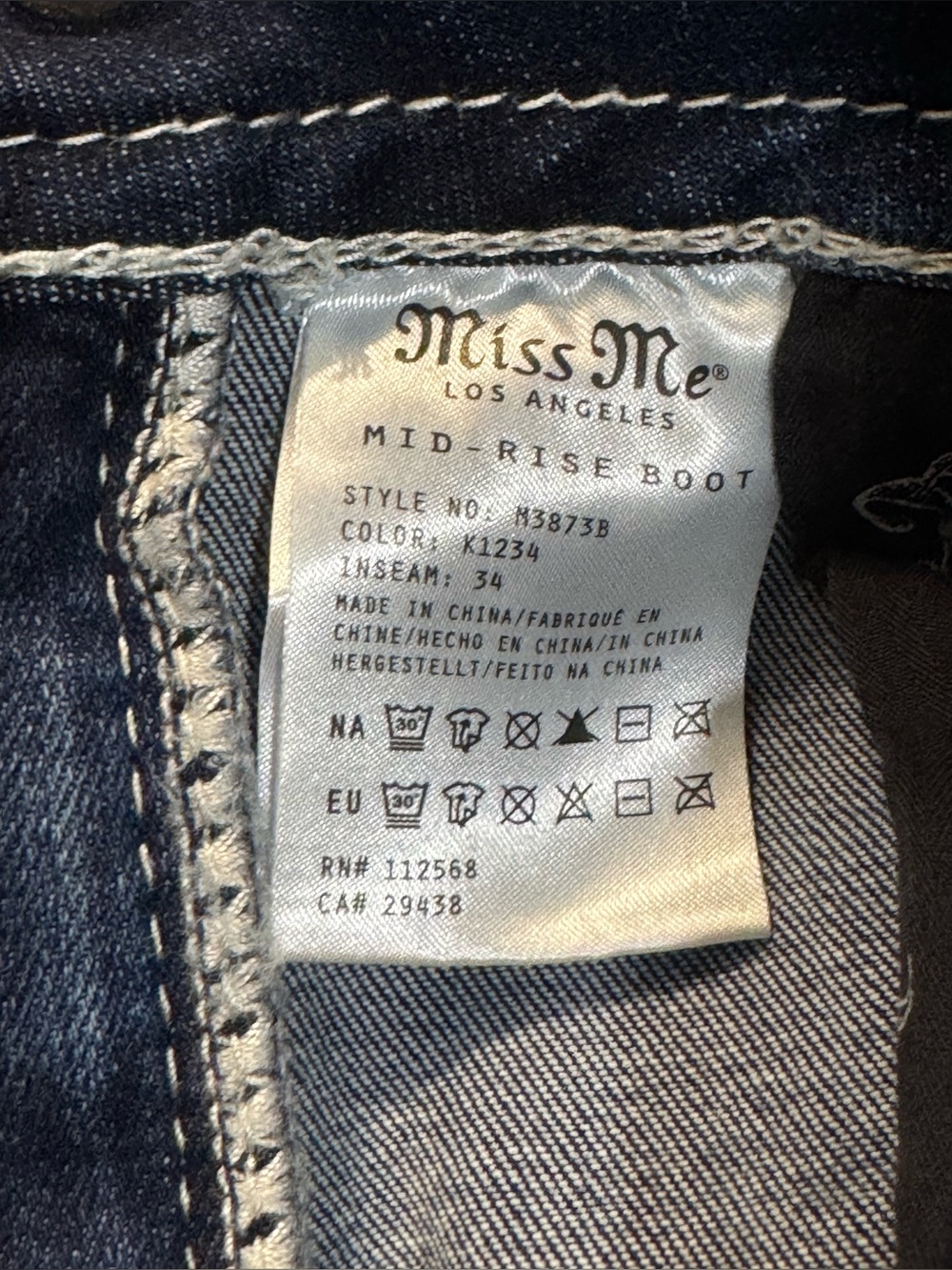 Miss Me Mid-Rise Bootcut Jeans Size 28x34  Style: M3873B DK Blue - NWT - Picture 9 of 10